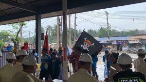 Demonstrasi buruh di kawasan IMIP Morowali, Kamis (12/2/2026).
